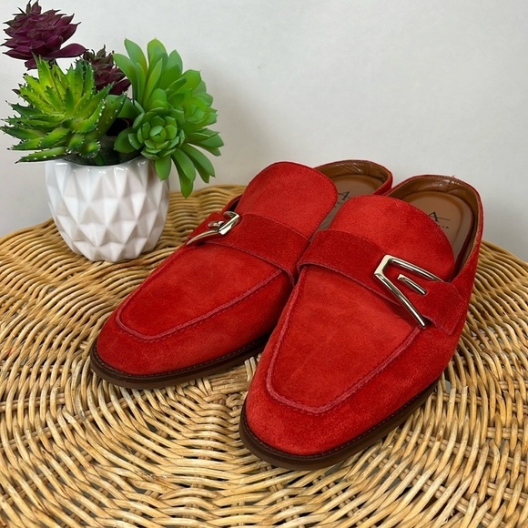 Aquatalia Mules Loafer Slip On Leather Suede Orange Buckle 7.5 - Picture 1 of 12